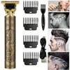 A set of professional cordless electric hair clippers and attachments for men's haircuts.