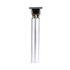 Silver professional rechargeable hair clipper with a metal comb attachment.