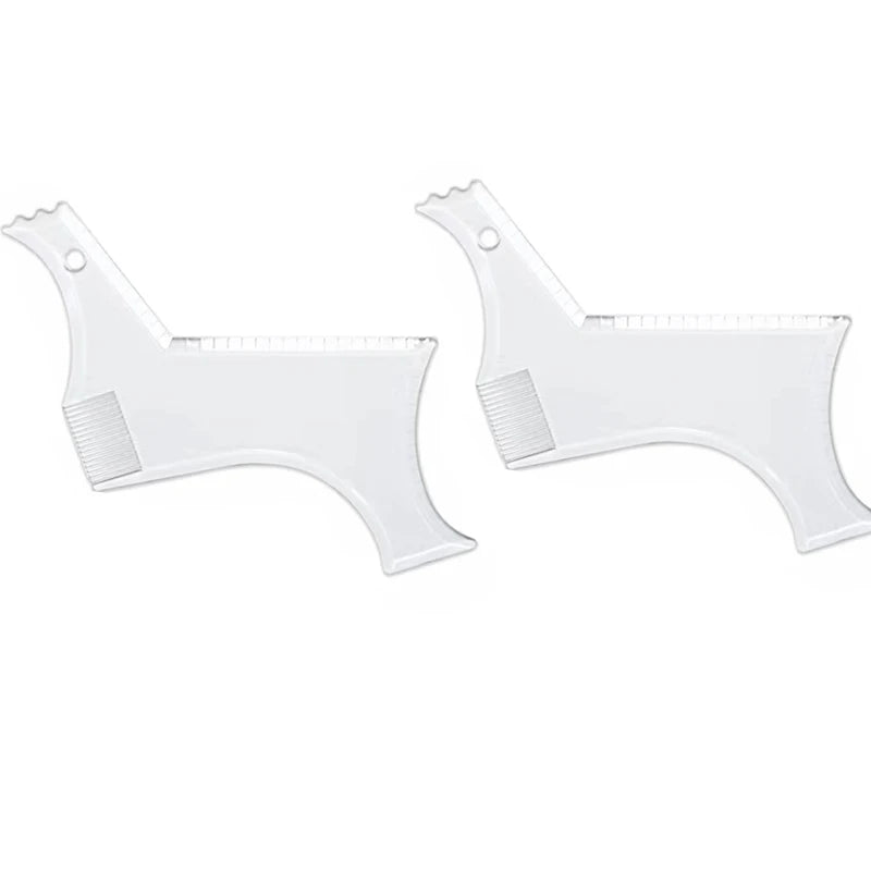 Clear plastic beard shaping ruler and styling comb set for professional grooming