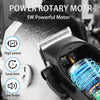 A close-up of a black rotary motor hair clipper with a metal comb, demonstrating high power and low noise features.
