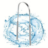 Stainless steel tongue scraper set with two handles shown against a splash of blue water