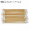 A set of 100 precision wooden cotton swabs arranged in a row.