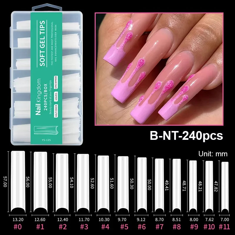 Boîte de tips de ongles en gel souple de différentes longueurs et formes pour faux ongles