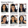 Instructions showing how to wear a facial lifting band with adjustable straps for anti-wrinkle support