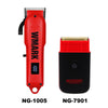 A red and black professional cordless electric hair clipper, model NG-1005 and NG-7901.