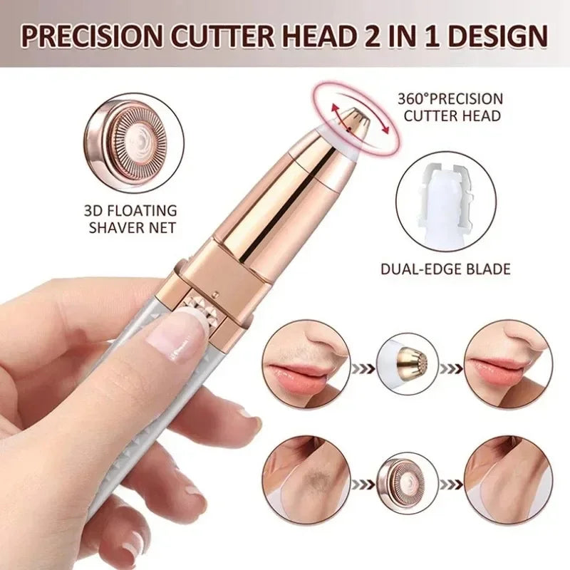Gros plan d'une tête de coupe de précision pour un appareil électrique de retrait de cheveux et de tondeuse à sourcils, montr