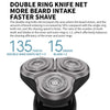Close-up view of a double ring knife net shaver head with three blades on a black base.