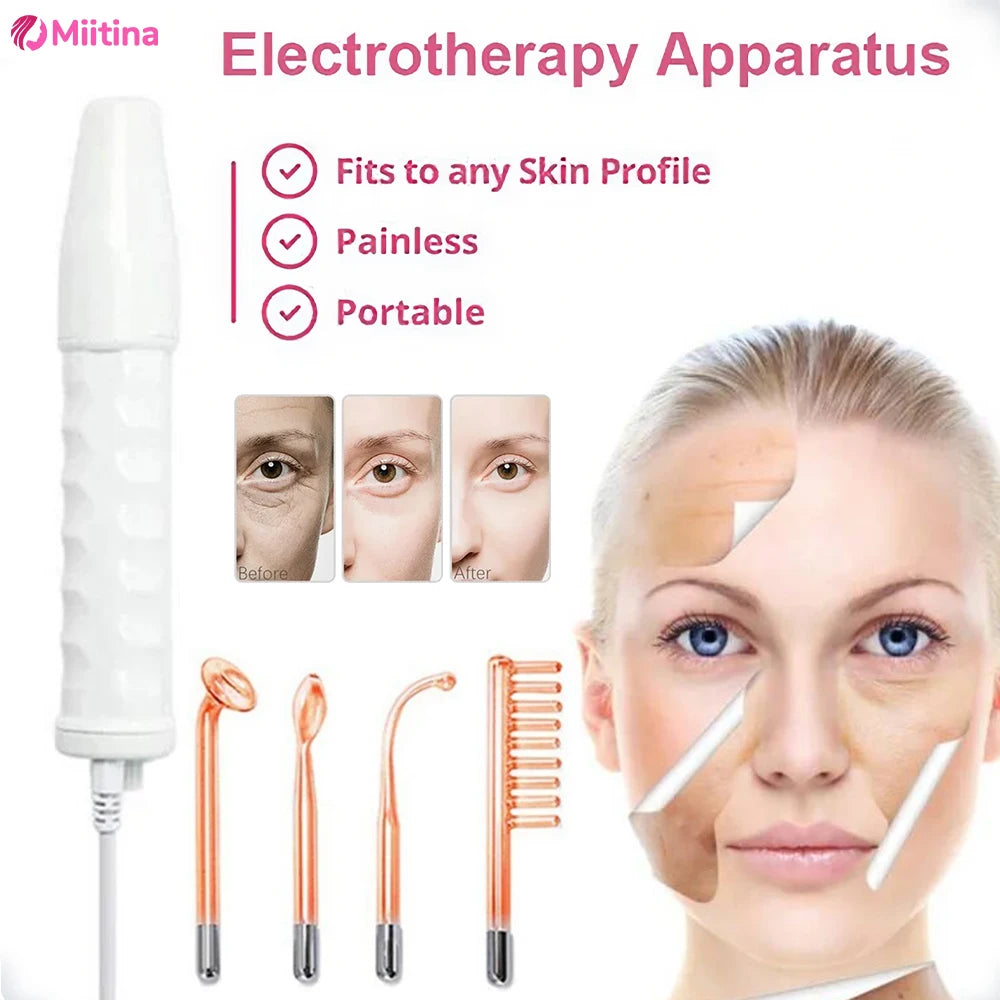 White electrotherapy apparatus with four facial tools for skin rejuvenation