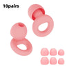 Dix paires de bouchons d'oreille en silicone rose, bruit-réducteurs, montrés à différentes étapes d'ouverture et de fermeture
