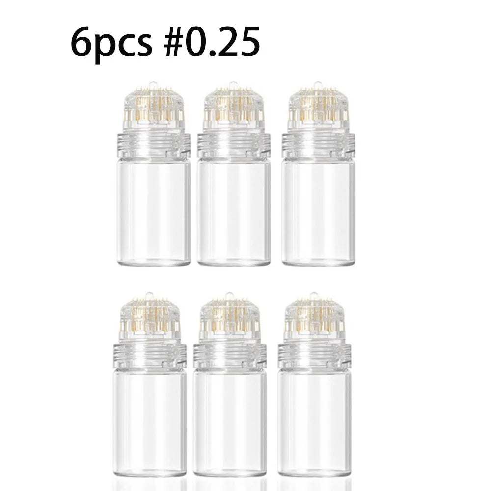 Six pieces of #0.25 microneedling stamps in clear glass vials.