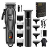 A black professional electric hair trimmer kit showing various attachments and the main unit.