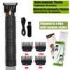 Black electric hair trimmer with various guard attachments for beard and body grooming