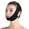 A woman wearing a black adjustable face slimming strap for jawline contouring.