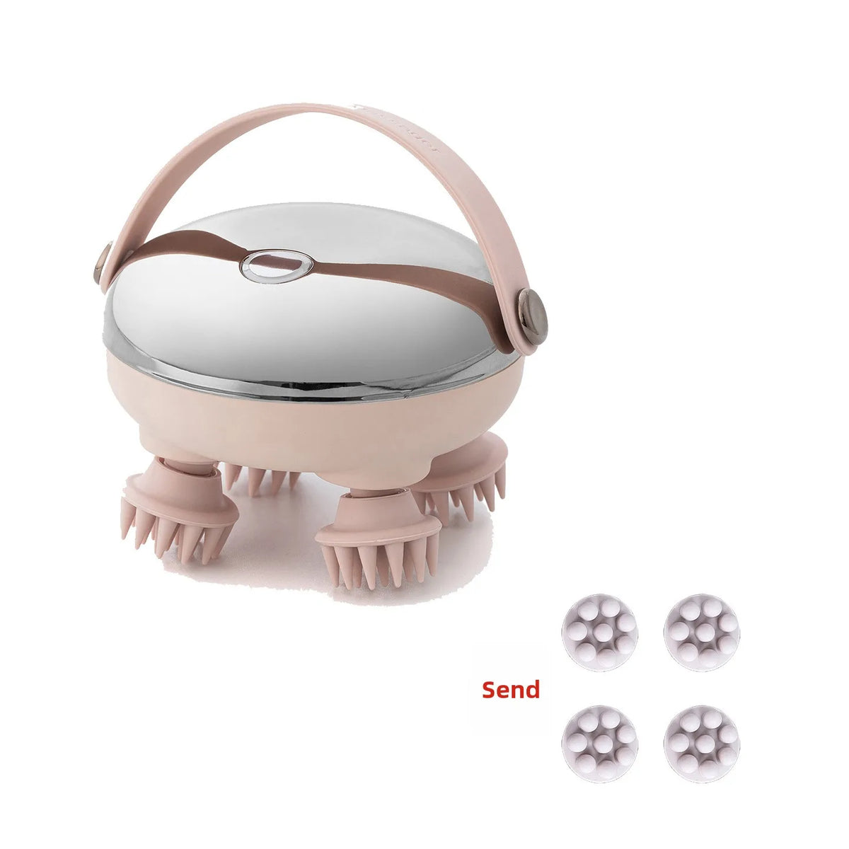 A pink rechargeable electric handheld scalp massager with silicone tips.