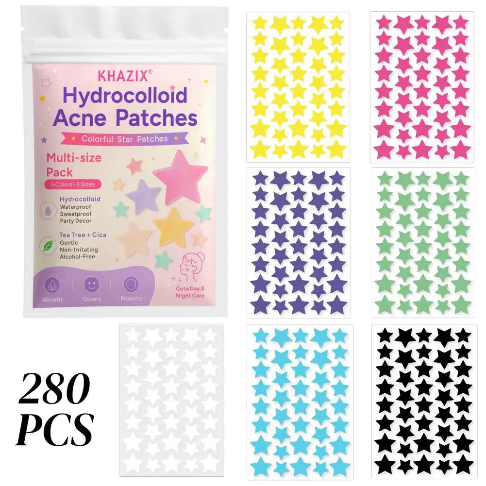 Pack of 280 multicolor star hydrocolloid acne patches for skin care