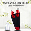 A pair of red and black electric nose hair trimmers are displayed against a white background.