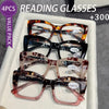 A value pack of four tortoiseshell reading glasses displayed in a white box.