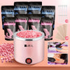 A set of Oakeer hard wax beans and a pink hair removal wax melting device with applicators.