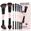 A collection of six Jessup makeup brushes in various sizes and shades displayed in a box.