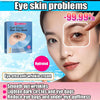A close-up of a woman's eye with an eye mask and anti-wrinkle cream product packaging shown in the background.