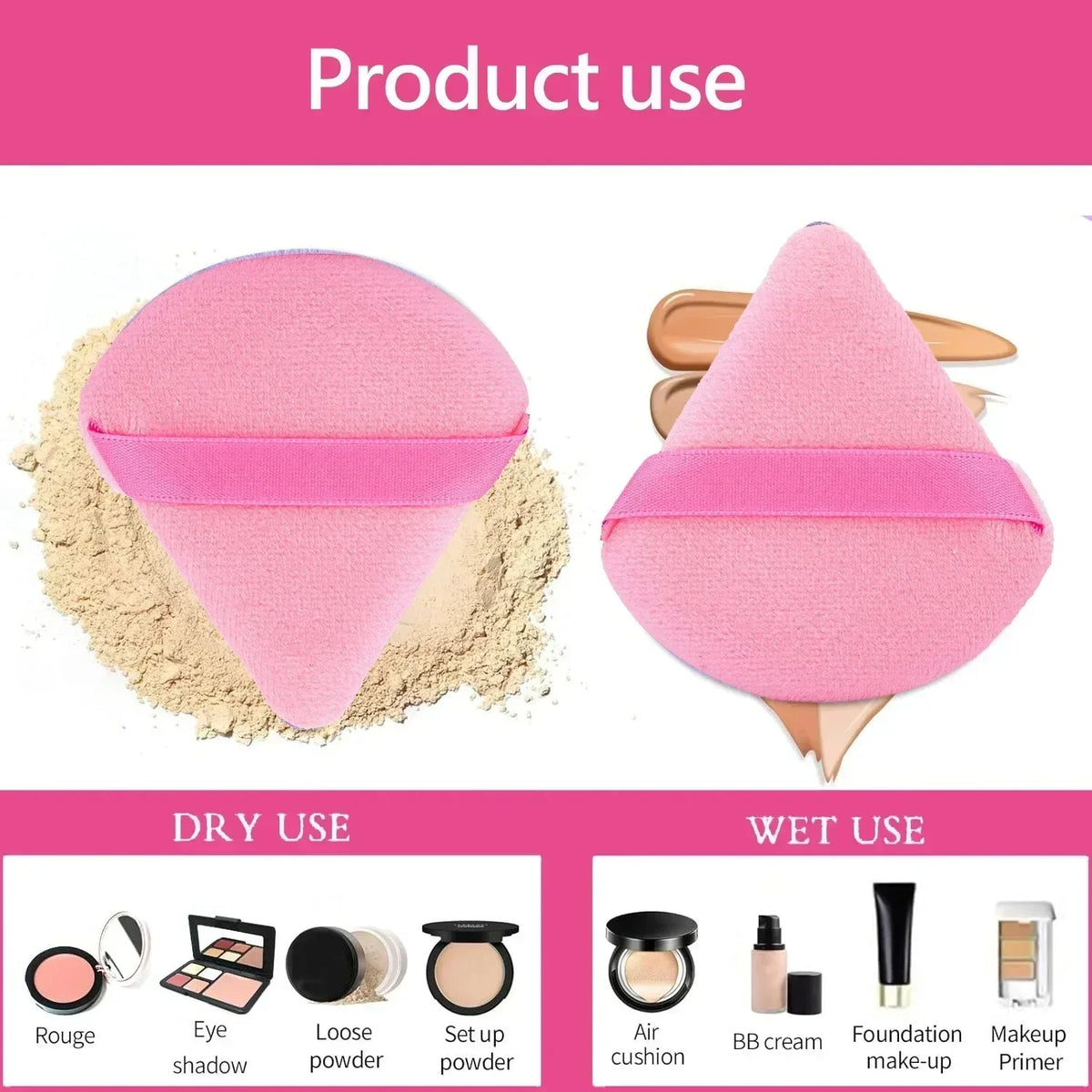 A set of professional makeup brushes including rouge, eyeshadow, loose powder, set up powder, and BB cream.