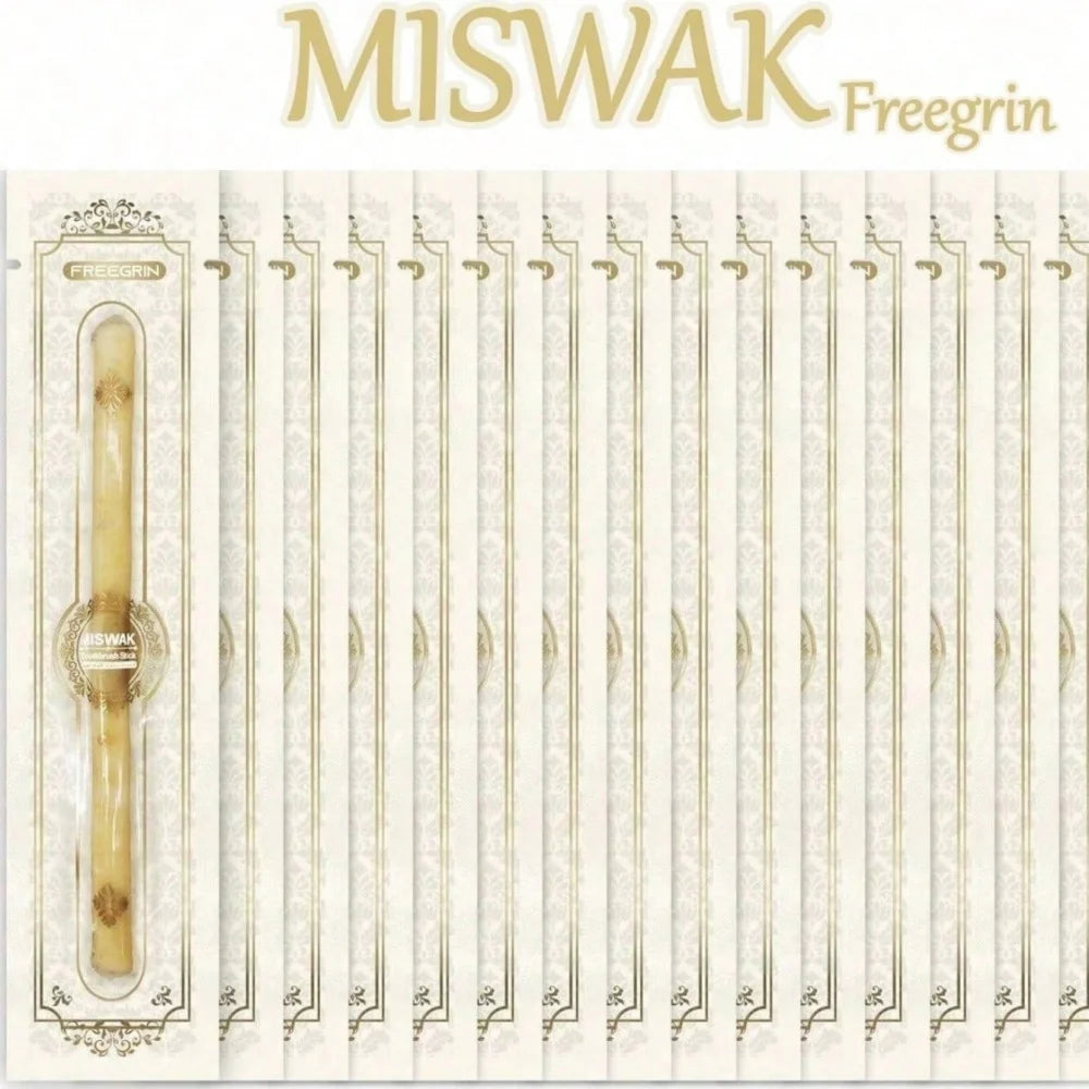 A set of natural Miswak toothbrushes packaged for sale.
