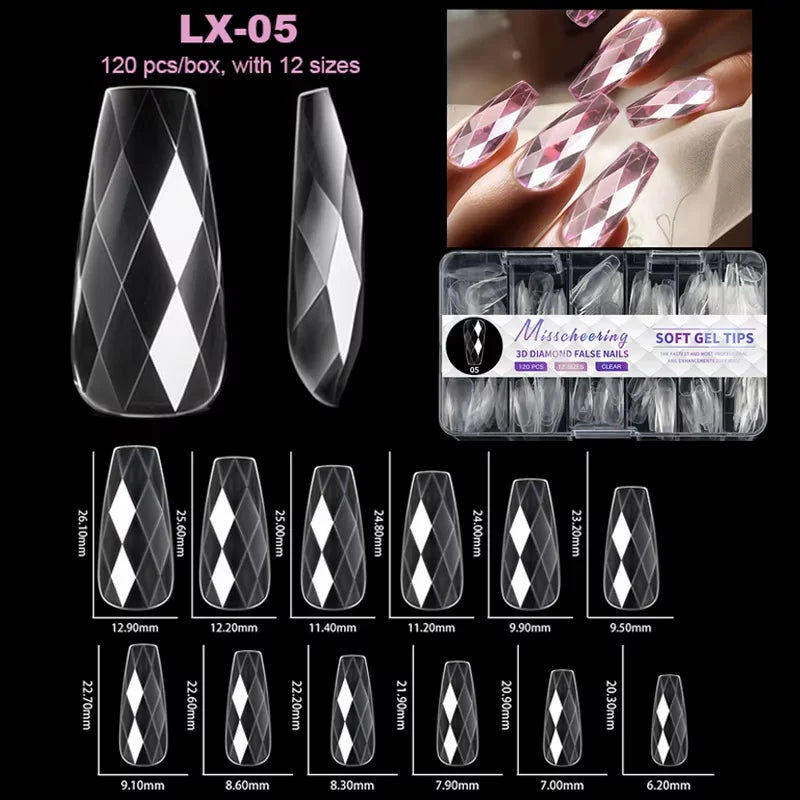 Collection de faux ongles en acrylique de différentes tailles et formes pour manucure.