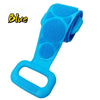 Blue silicone body scrubber and massage brush with textured silicone bristles