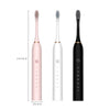 A set of three sonic electric toothbrushes in pink and black colors shown with their dimensions.