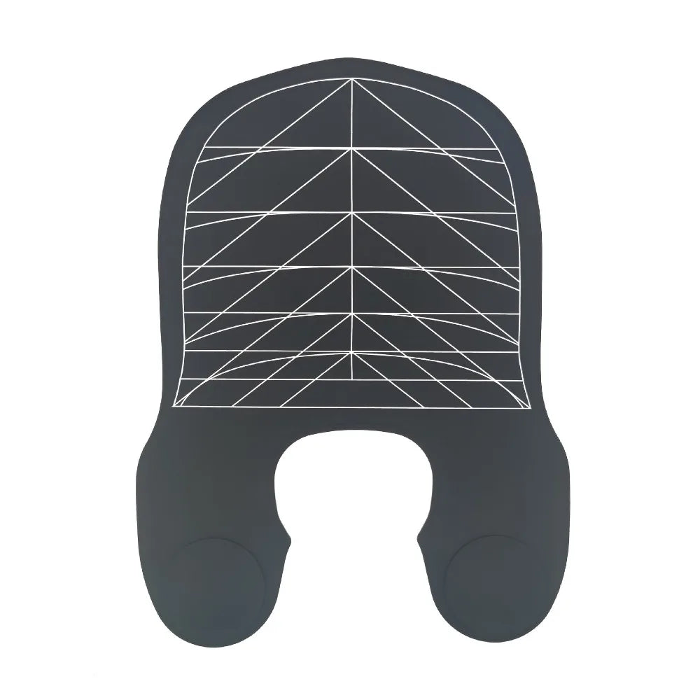 A black reusable silicone hair dyeing cape with a cutting collar pattern.