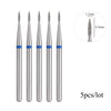 A set of five diamond nail drill bits with a 1.2mm diameter and 4.5mm length.