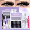 DIY eyelash extension set featuring false lash clusters and tools for applying soft volume lashes