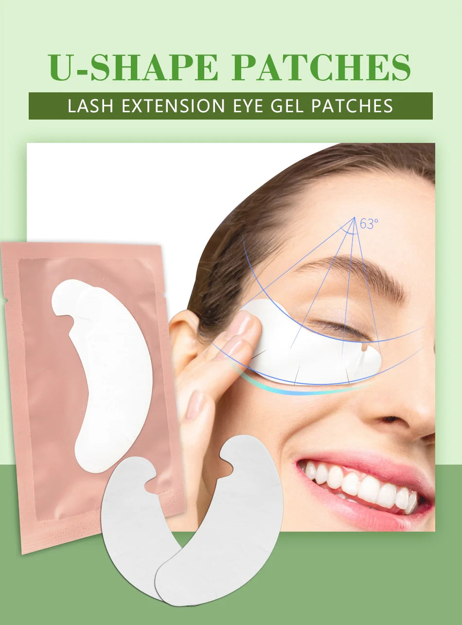 Patchs de gel pour extensions de cils en forme de U sur l'œil d'une femme pour l'application.