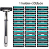 A set of one holder and thirty blades for a double blade replaceable shaver.