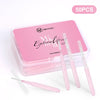 A pink plastic container holds a set of mini eyebrow and eyelash combs for beauty use.
