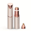 A sleek, rose gold 2-in-1 rechargeable facial and eyebrow shaver with a protective cap shown in various forms.