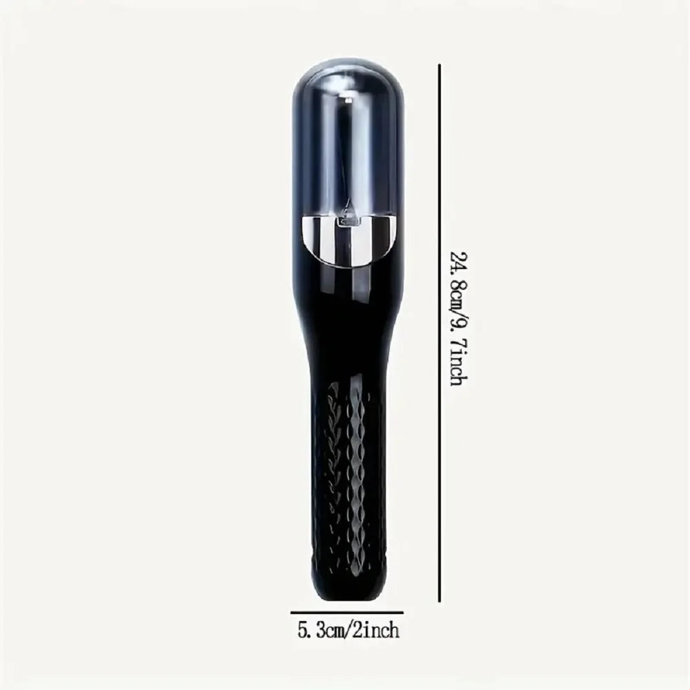 A black rechargeable cordless hair clipper with a silver guard and a textured grip.
