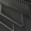 A set of black multifunctional hair detangler comb brushes shown in close-up against a dark background.