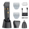 A black all-in-one body grooming kit showing various grooming tools including clippers and combs.