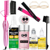 A collection of Goiple hair care products including a pink electric hot comb, spray, and heat protect edge, along with hair r