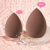 Before and after comparison of a beauty sponge set showing product texture and application