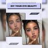 Before and after comparison of eye makeup application using a DIY lash extension kit.