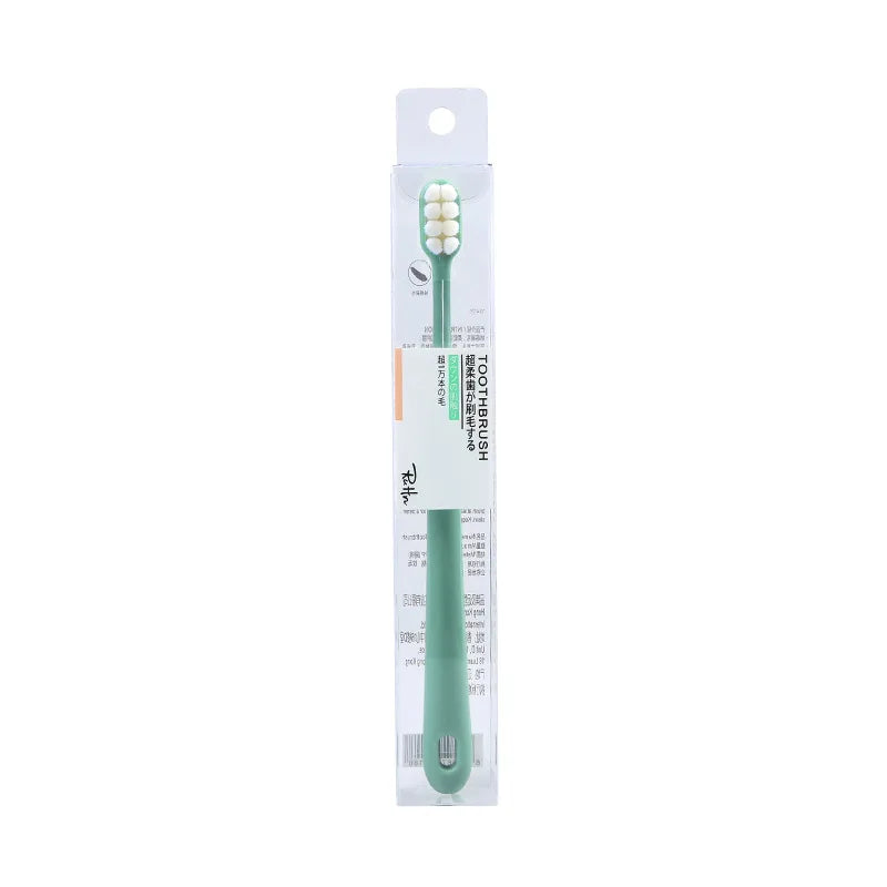 A package containing a soft bristle toothbrush set for sensitive gums.
