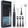 A box and various components of a sonic toothbrush set including the main body, brush heads, and cleaning tools.