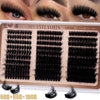 A display of various DIY eyelash clusters in different styles including fluffy volume and soft curls.