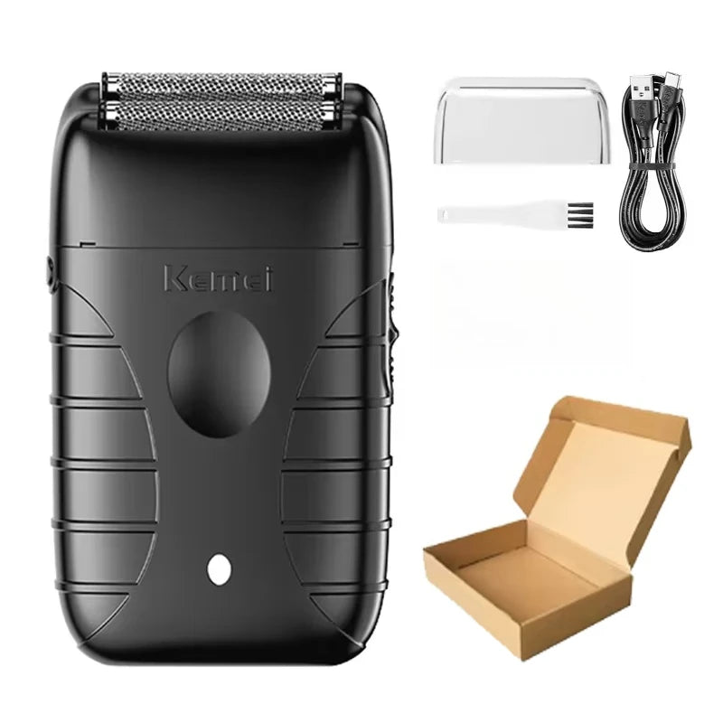 Black professional electric hair clipper grooming kit with attachments and box