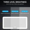 Affichage des trois niveaux de luminosité (Bas, Moyen, Élevé) pour un miroir de vanité multifonction HD.