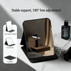 A portable makeup mirror with a foldable design showing three adjustable positions on a marble surface.