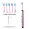 Juego de cepillos de dientes eléctricos ultrasónicos rosa: un mango y seis cabezales medianos, con versión para cargar inclui