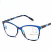 A pair of blue and black progressive multifocal reading glasses with anti-blue light protection